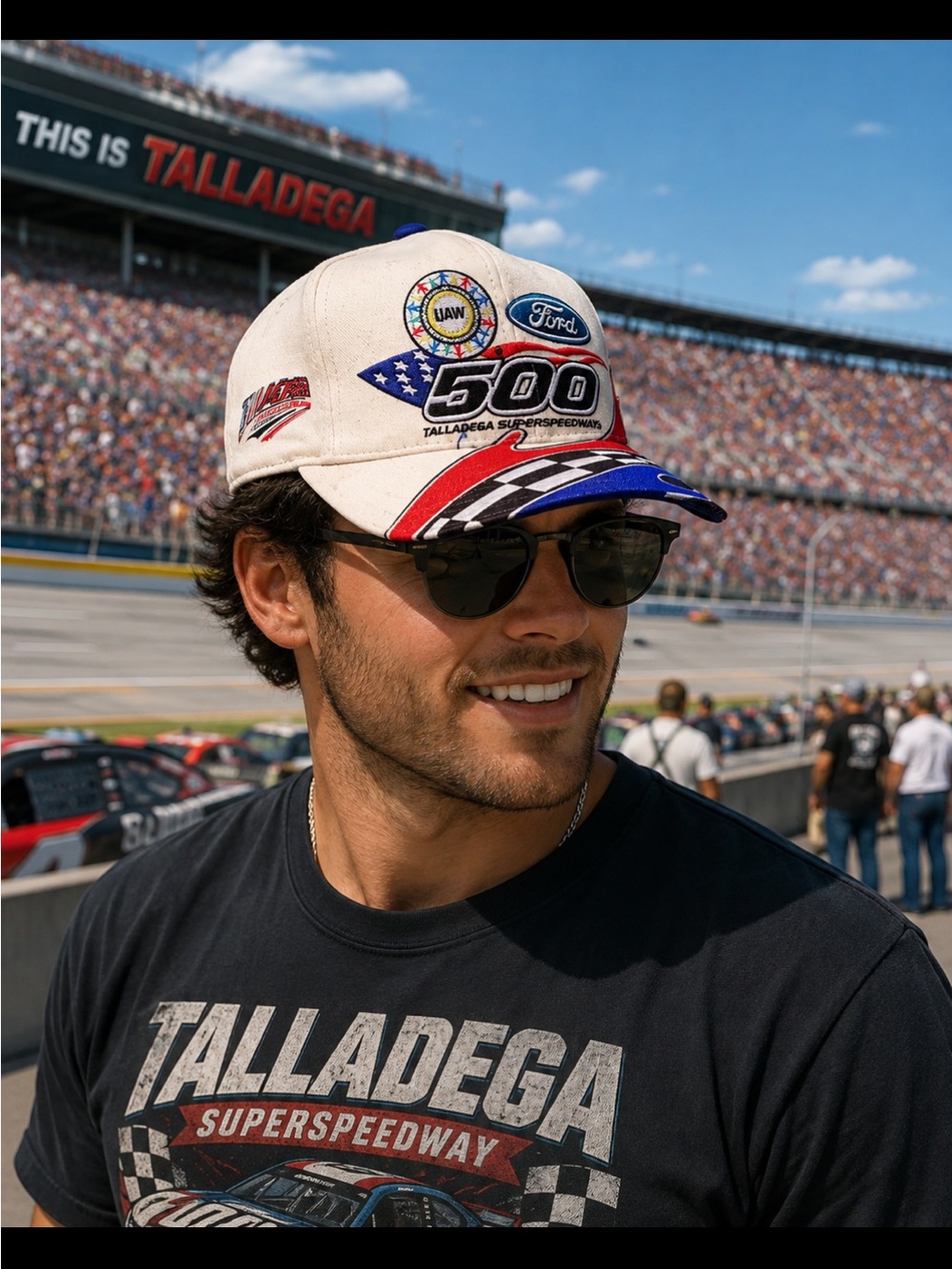 Talladega Super Speedway 2007 Ford White Cap with Red, Blue & Black Racing